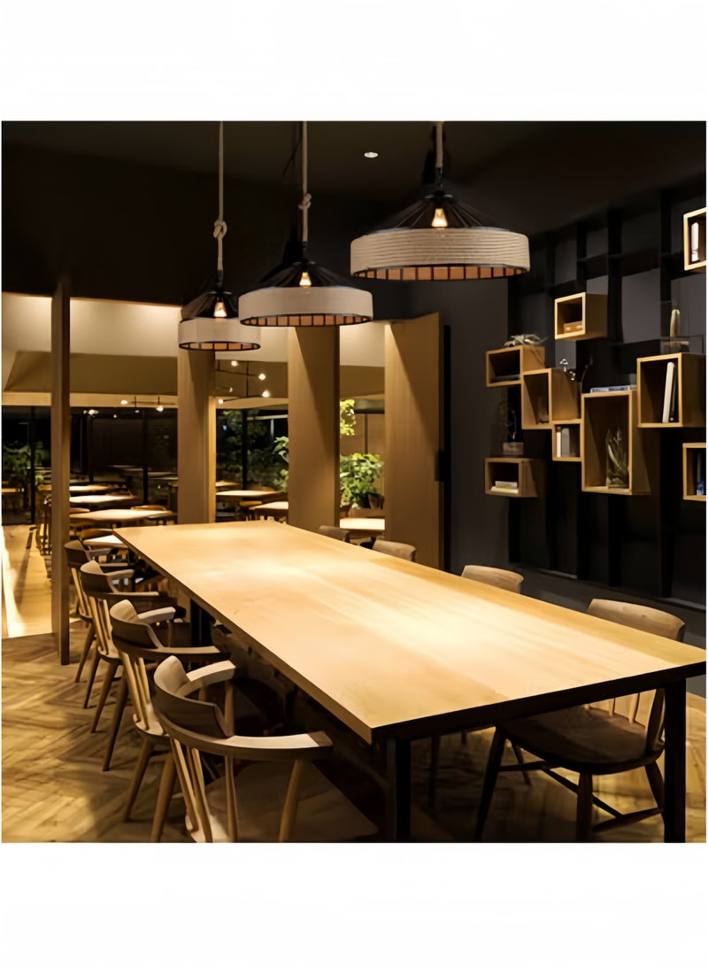 جيجيرو ثريا عتيقة من حبل القنب، مصباح معلق مع غطاء مصباح من الحبل، مصابيح معلقة مع ضوء E27، ثريا ريفية، وحدة إضاءة سقف لغرفة المعيشة، غرفة النوم، المطبخ (أ) - Image 2