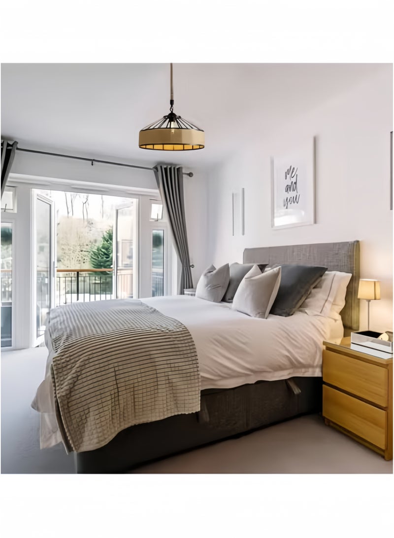 جيجيرو ثريا عتيقة من حبل القنب، مصباح معلق مع غطاء مصباح من الحبل، مصابيح معلقة مع ضوء E27، ثريا ريفية، وحدة إضاءة سقف لغرفة المعيشة، غرفة النوم، المطبخ (أ) - Image 3