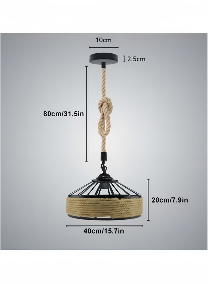 جيجيرو ثريا عتيقة من حبل القنب، مصباح معلق مع غطاء مصباح من الحبل، مصابيح معلقة مع ضوء E27، ثريا ريفية، وحدة إضاءة سقف لغرفة المعيشة، غرفة النوم، المطبخ (أ) - Image 5