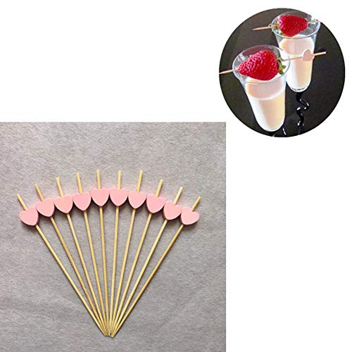 AKOAK 100 Counts Handmade 4.7" Pink Heart Cocktail Sticks Sandwich Fruit Toothpicks Cocktail Picks Party Supplies - Image 2