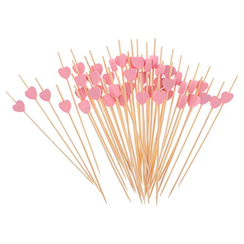AKOAK 100 Counts Handmade 4.7" Pink Heart Cocktail Sticks Sandwich Fruit Toothpicks Cocktail Picks Party Supplies - Image 1