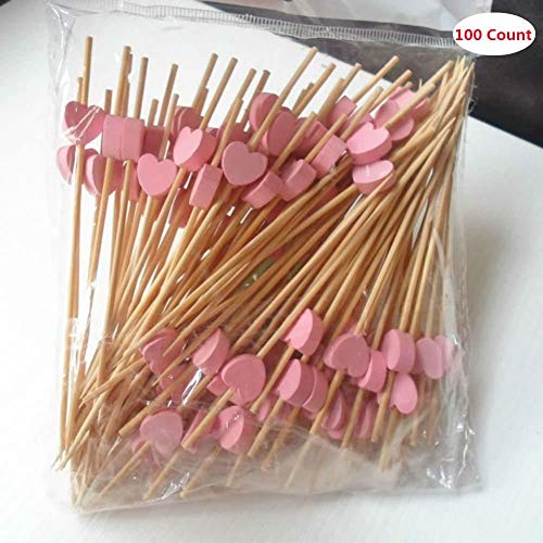 AKOAK 100 Counts Handmade 4.7" Pink Heart Cocktail Sticks Sandwich Fruit Toothpicks Cocktail Picks Party Supplies - Image 3