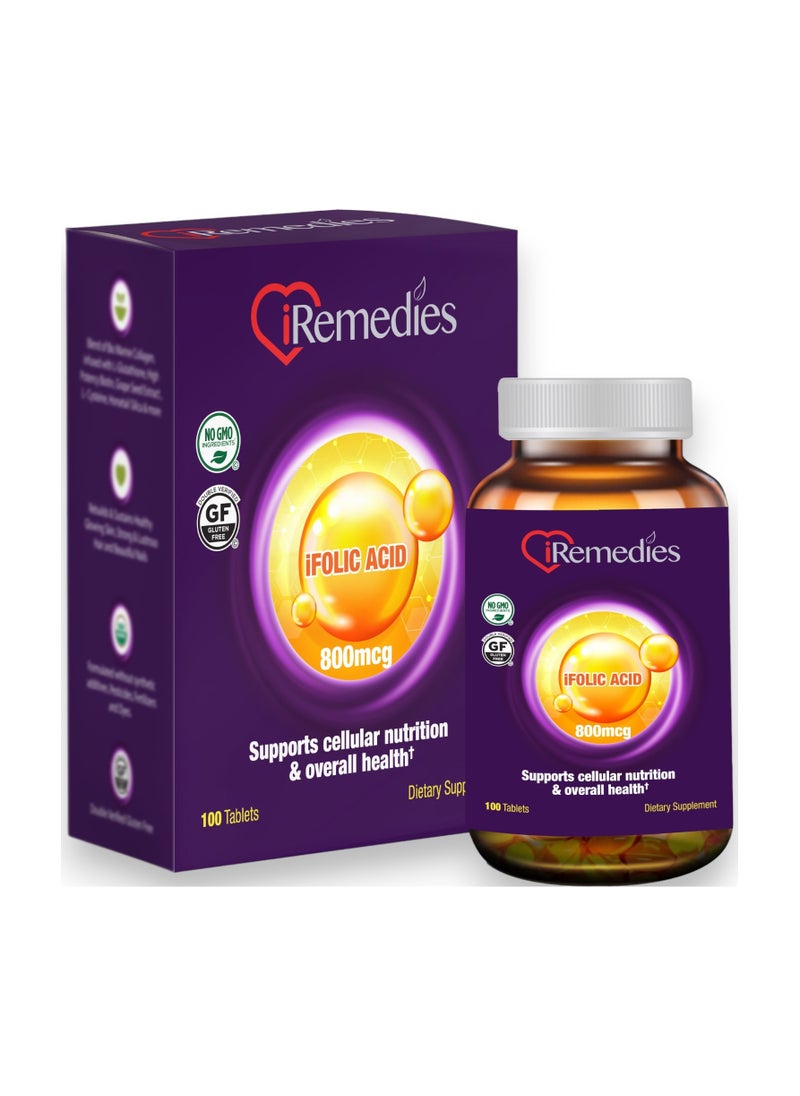iRemedies iFolic Acid, 800mcg, 100 Tablets, 100 Servings 