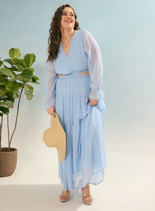 SASSAFRAS Sassafras Plus Blue Solid Waist Cut-Out Maxi Dress