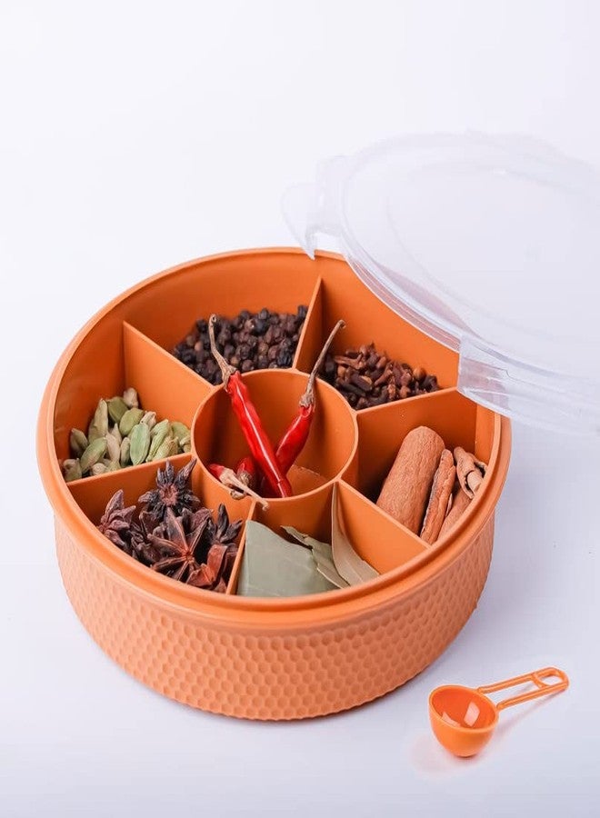 SORATH 7 Section Round Shape Multi-Purpose Storage Box for Storing Spice, Dry Fruits, Herbs, Masala Box with Transparent Lid Leak Proof, Air Tight Plastic Masala Dabba | Masala Container (Orange) - Image 2