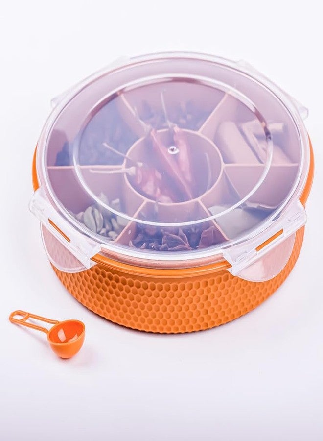 SORATH 7 Section Round Shape Multi-Purpose Storage Box for Storing Spice, Dry Fruits, Herbs, Masala Box with Transparent Lid Leak Proof, Air Tight Plastic Masala Dabba | Masala Container (Orange) - Image 1