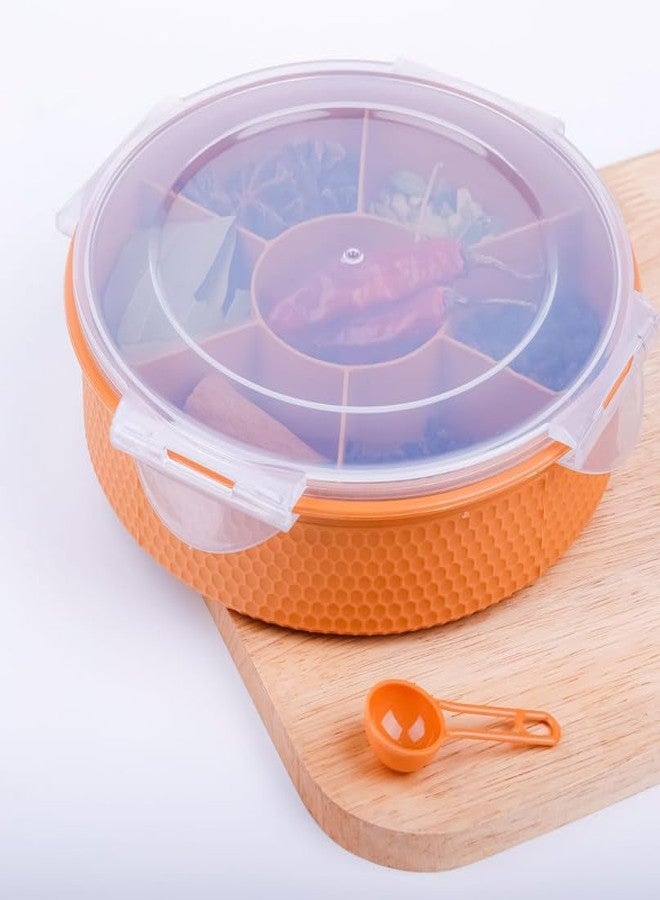 SORATH 7 Section Round Shape Multi-Purpose Storage Box for Storing Spice, Dry Fruits, Herbs, Masala Box with Transparent Lid Leak Proof, Air Tight Plastic Masala Dabba | Masala Container (Orange) - Image 3