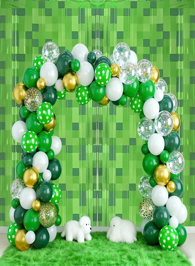 أو روي مجموعة من 3 ستائر شراشيب فويل خضراء بتصميم لعبة Pixel Miner، خلفية مثالية لحفلات أعياد الميلاد، مقاس 3.28 × 6.56 قدم، زينة أبواب لحفلات ألعاب الفيديو للأطفال، زينة حفلات أعياد ميلاد الأولاد، لوازم كشك التصوير - Image 4