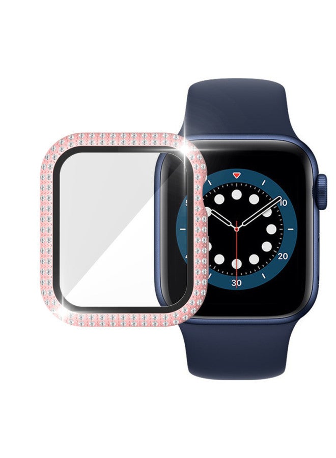 Applicable To For Apple Watch Protective Case 6/5/4/SE Generation Iwatthc Diamond Double Diamond Protective Case Frame Tempered Film-Color:Silver-Exterior Dimension:44mm - Image 2