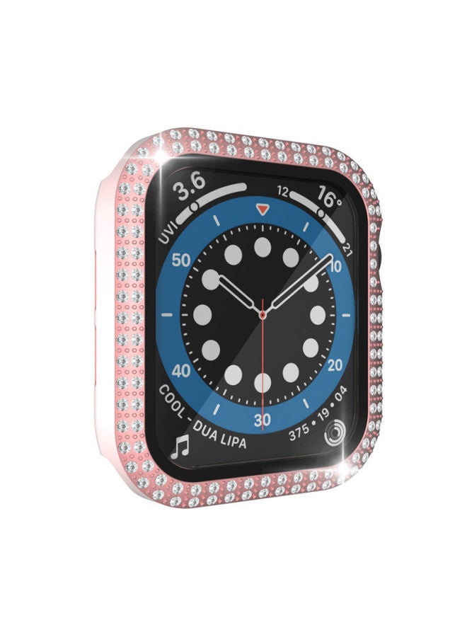 Applicable To For Apple Watch Protective Case 6/5/4/SE Generation Iwatthc Diamond Double Diamond Protective Case Frame Tempered Film-Color:Silver-Exterior Dimension:44mm - Image 3