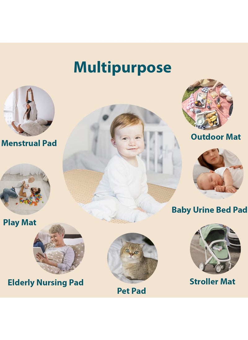 50×70cm Waterproof Bed Pad, 4-Layer Incontinence Pad with 100% Cotton Surface, Washable Mattress Protector for Babies, Toddlers, and Adults, BrownStripes