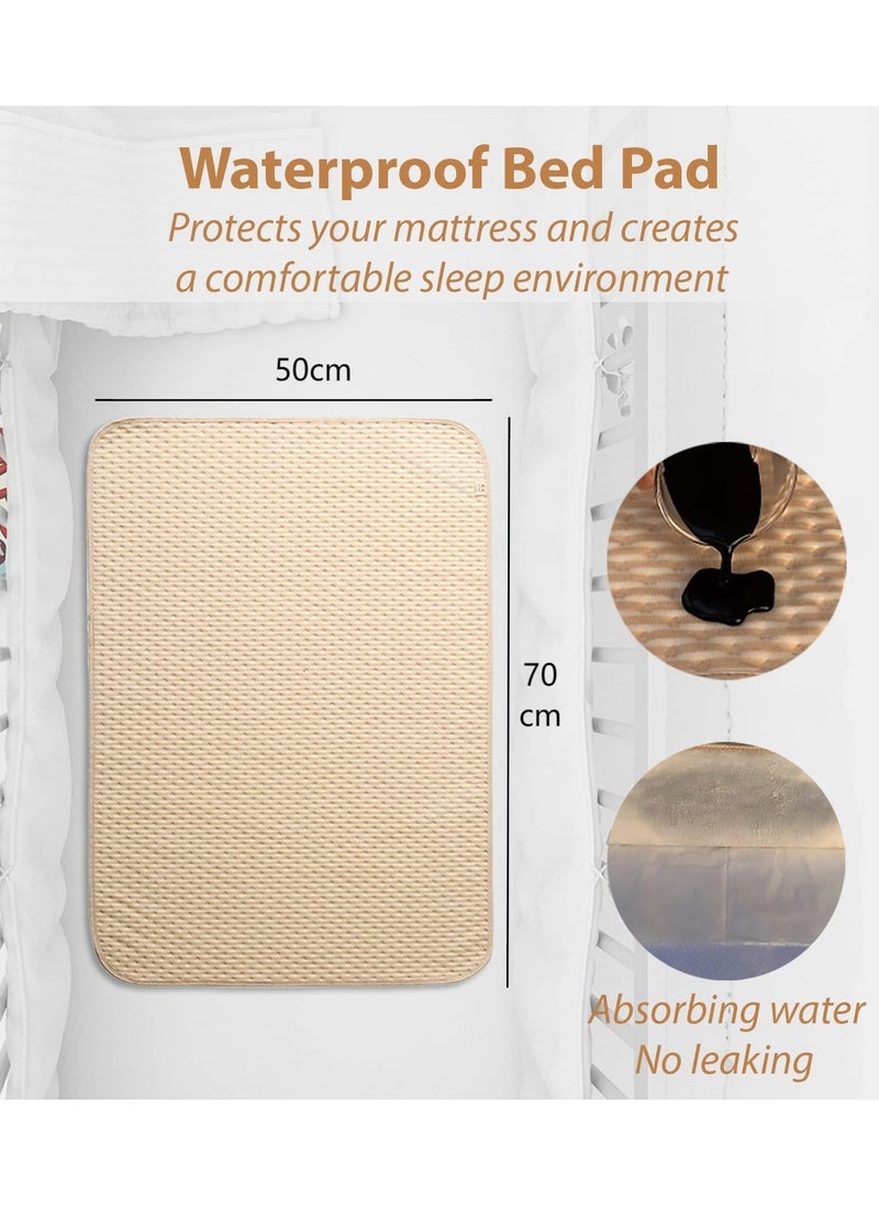 Bebiland 50×70cm Waterproof Bed Pad, 4-Layer Incontinence Pad with 100% Cotton Surface, Washable Mattress Protector for Babies, Toddlers, and Adults, BrownStripes  - Image 2