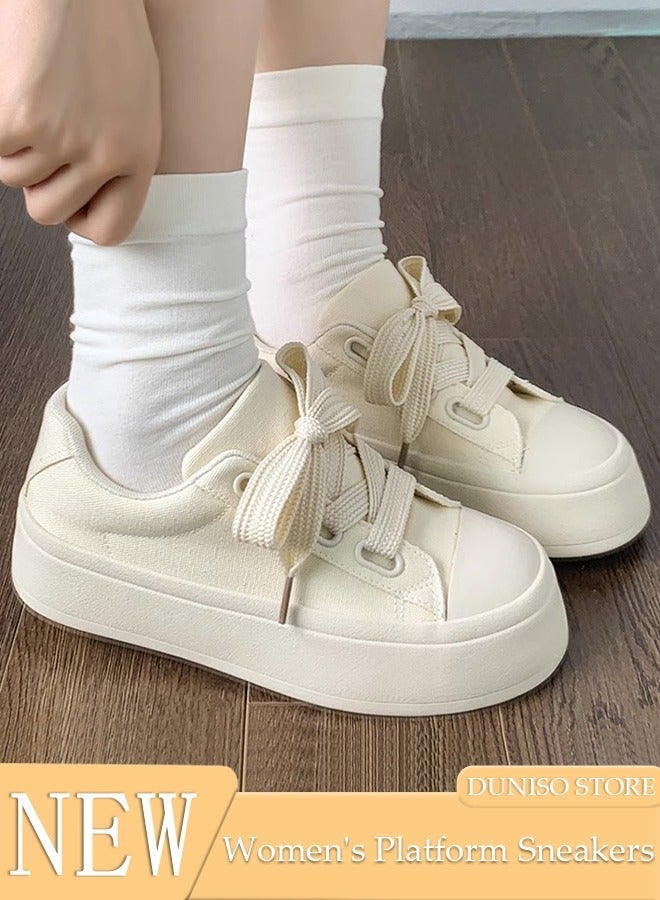 DUNISO Women's Platform Sneakers Low Top Walking Shoes for Lady Comfortable Lace Up Fashion Casual Canvas Shoes for Indoor Outdoor Travel Work - Image 1