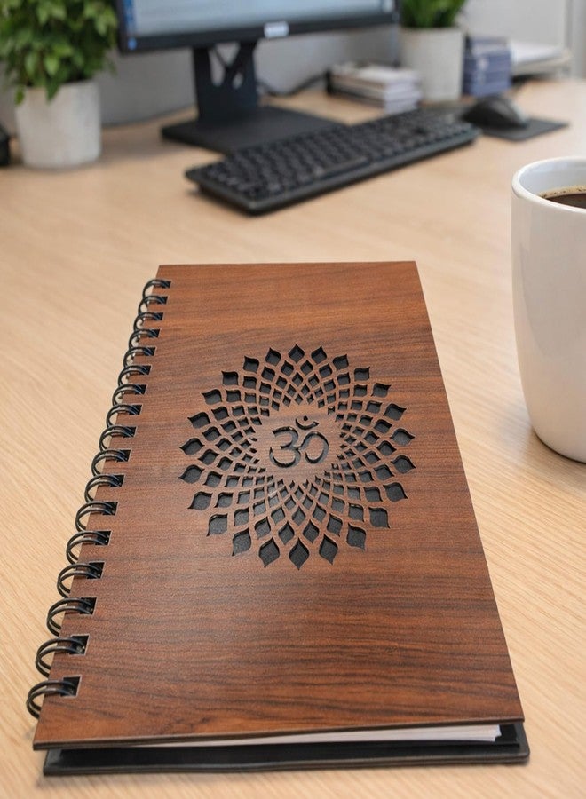 DSticker Wooden Spiral Notebook with Engraved Om Design Hard Cover, A5 Size 22.5x15 cm, Ruled Pages Journal for Office, School, Study, Planning - Image 5