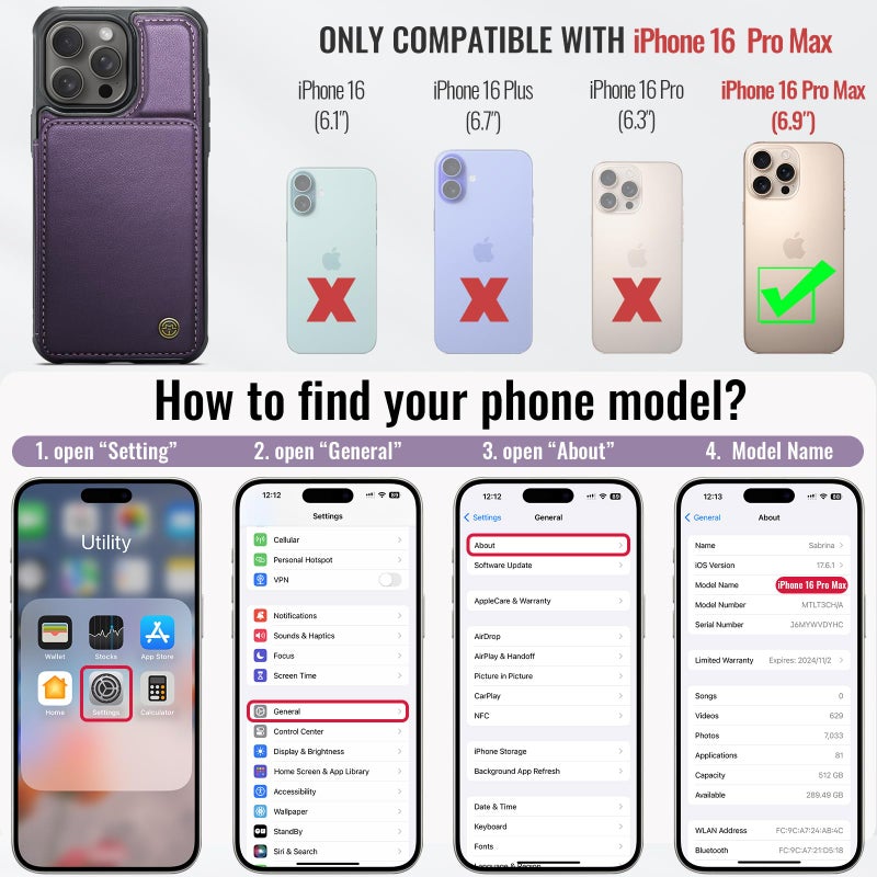 Vinich for iPhone 16 Pro Max Wallet Case with Card Holder, RFID Blocking Credit Slots Kickstand Shockproof Phone Cover Fit for iPhone 16 Pro Max 6.9" Purple - Image 2