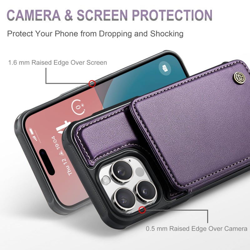 Vinich for iPhone 16 Pro Max Wallet Case with Card Holder, RFID Blocking Credit Slots Kickstand Shockproof Phone Cover Fit for iPhone 16 Pro Max 6.9" Purple - Image 3