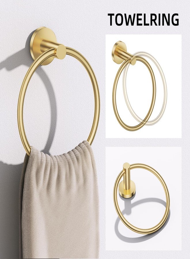 TURS Brushed Gold 5 Piece Bathroom Hardware Set, SUS304 Stainless Steel Bath Towel Bar Set, Bathroom Towel Rack Set Wall Mounted - Image 3