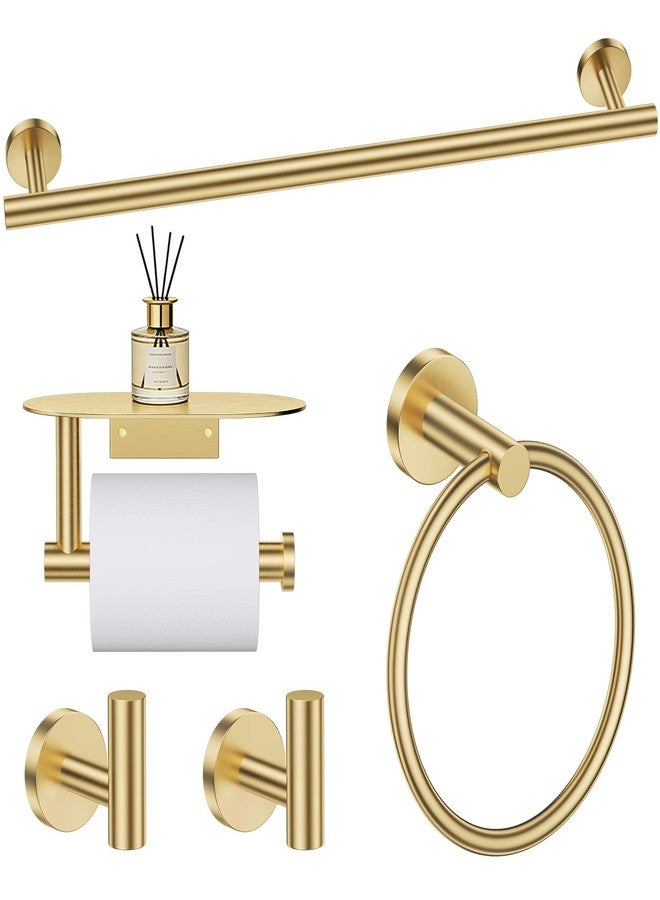 TURS Brushed Gold 5 Piece Bathroom Hardware Set, SUS304 Stainless Steel Bath Towel Bar Set, Bathroom Towel Rack Set Wall Mounted - Image 1