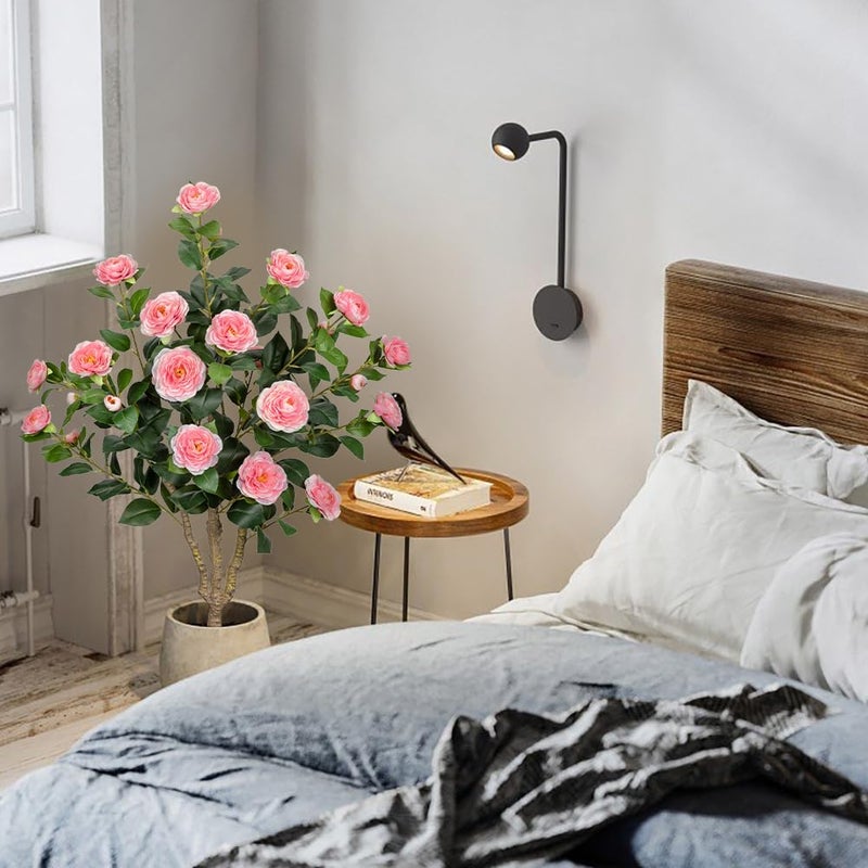 DILATATA 3ft Artificial Camellia Tree Fake Camellia Plant with Pink Flowers Faux Floral Plant Blooming Tree in Black Pot for Indoor Outdoor Office Home Front Door Porch Decor (1 Pack - Pink) - Image 5