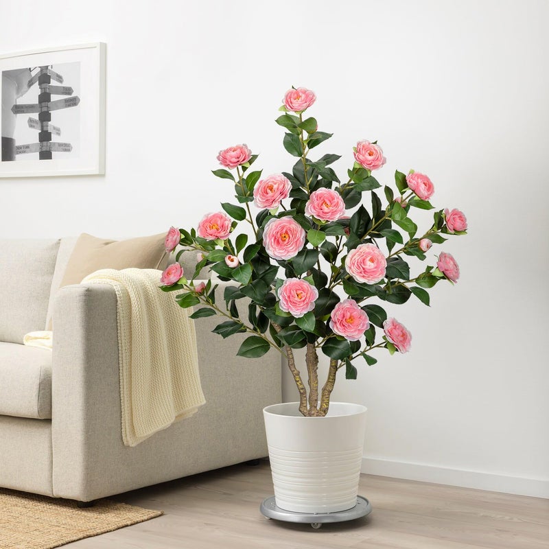 DILATATA 3ft Artificial Camellia Tree Fake Camellia Plant with Pink Flowers Faux Floral Plant Blooming Tree in Black Pot for Indoor Outdoor Office Home Front Door Porch Decor (1 Pack - Pink) - Image 4