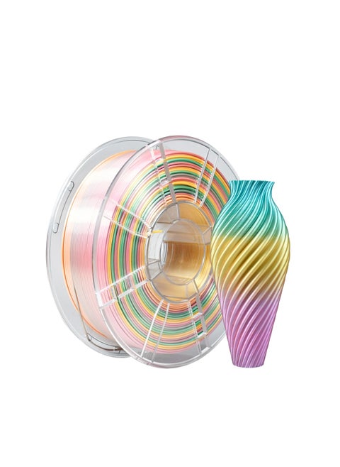 PLA 3D Printer Filament, 3D Printing PLA Filament 1.75mm Dimensional Accuracy +/- 0.02mm, 1KG Spool (2.2 lbs), 3D Printing Filament Fits for Most FDM 3D Printers (Silk Rainbow)