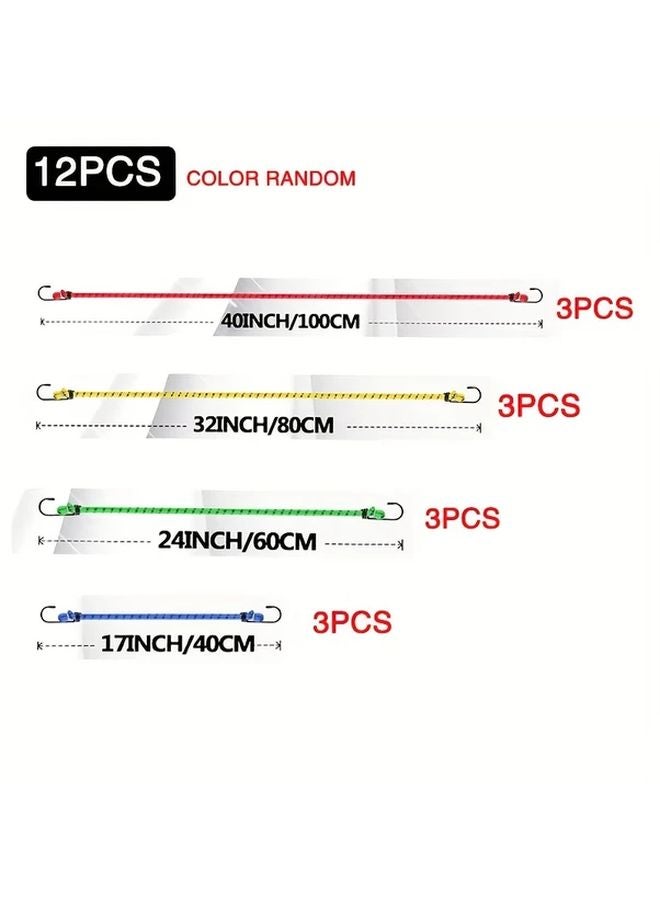 12 Heavy Duty Elastic Ropes with Hooks 12 Pieces Set for Bikes Cars Camping Sports Gear - Image 2