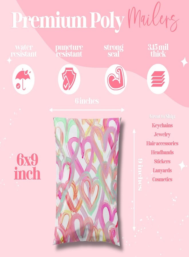 Pretty Package Store 6x9 Designer Poly Mailer 100 Pack Heavy Duty Waterproof Self Seal Shipping Bags for Small Business Large Mailing Envelopes Bulk Tear Resistant Cute Packaging Happy Hearts - Image 3