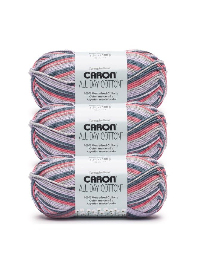 CARON All Day Cotton Morning Air Yarn - 3 Pack of 100g/3.5oz - 100% Mercerized Cotton - #4 Worsted (Medium) - 173 Yards - Knitting/Crochet - Image 1