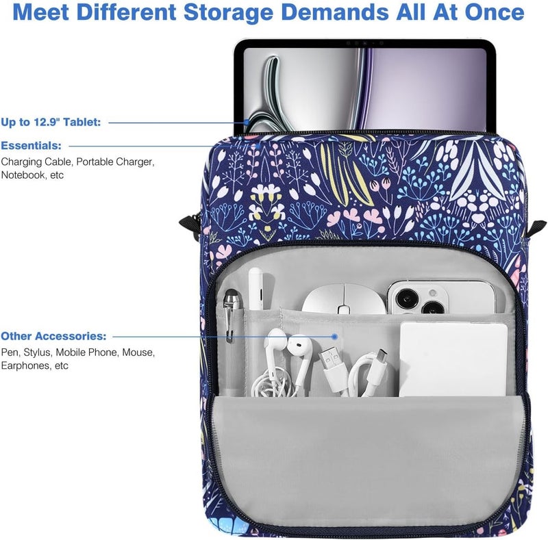 Dadanism 13 Inch Tablet Sleeve Shoulder Bag with Handle for iPad Pro 13" M4 2024, iPad Air 13", iPad Pro 12.9", Galaxy Tab S10+ Plus/S9 FE+/S9+ Plus 12.4", reMarkable Paper Pro 11.8", Night Blue - Image 3