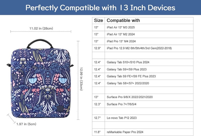 Dadanism 13 Inch Tablet Sleeve Shoulder Bag with Handle for iPad Pro 13" M4 2024, iPad Air 13", iPad Pro 12.9", Galaxy Tab S10+ Plus/S9 FE+/S9+ Plus 12.4", reMarkable Paper Pro 11.8", Night Blue - Image 2
