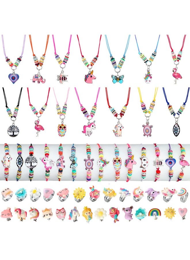 Sherr مجموعة مجوهرات للأطفال مكونة من 70 قطعة للفتيات الصغيرات، أساور صداقة قابلة للتعديل على شكل حورية البحر وقلادات وخواتم وأقراط على شكل حيوان متعدد الألوان، قلادة منسوجة للفتيات الصغيرات، هدايا للعب التظاهري - Image 1