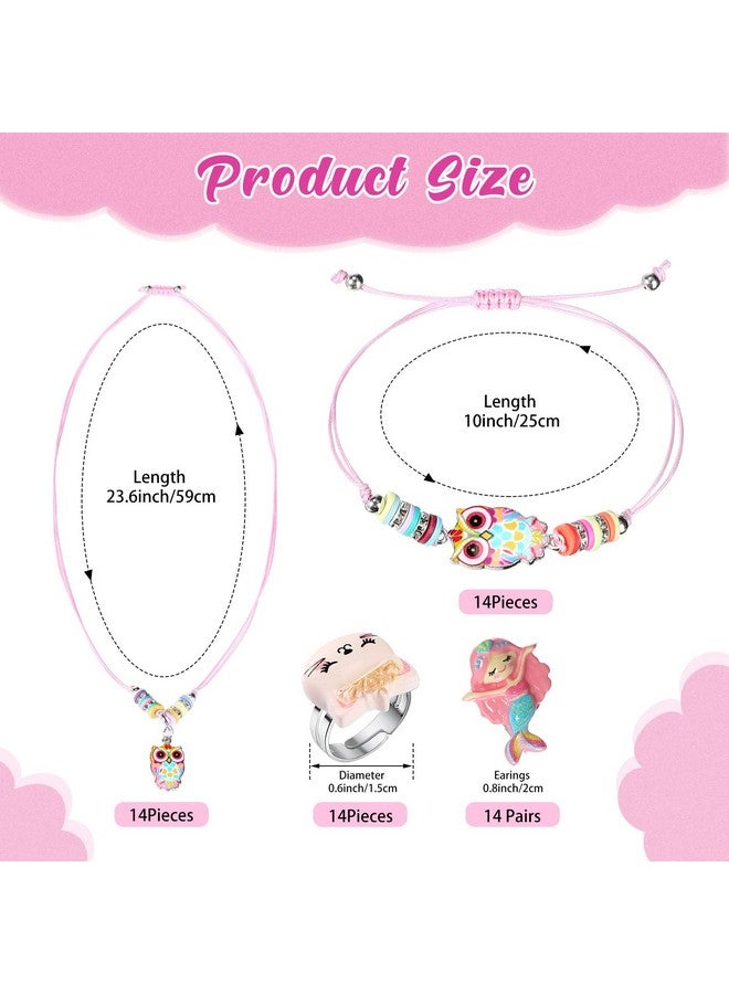 Sherr مجموعة مجوهرات للأطفال مكونة من 70 قطعة للفتيات الصغيرات، أساور صداقة قابلة للتعديل على شكل حورية البحر وقلادات وخواتم وأقراط على شكل حيوان متعدد الألوان، قلادة منسوجة للفتيات الصغيرات، هدايا للعب التظاهري - Image 3