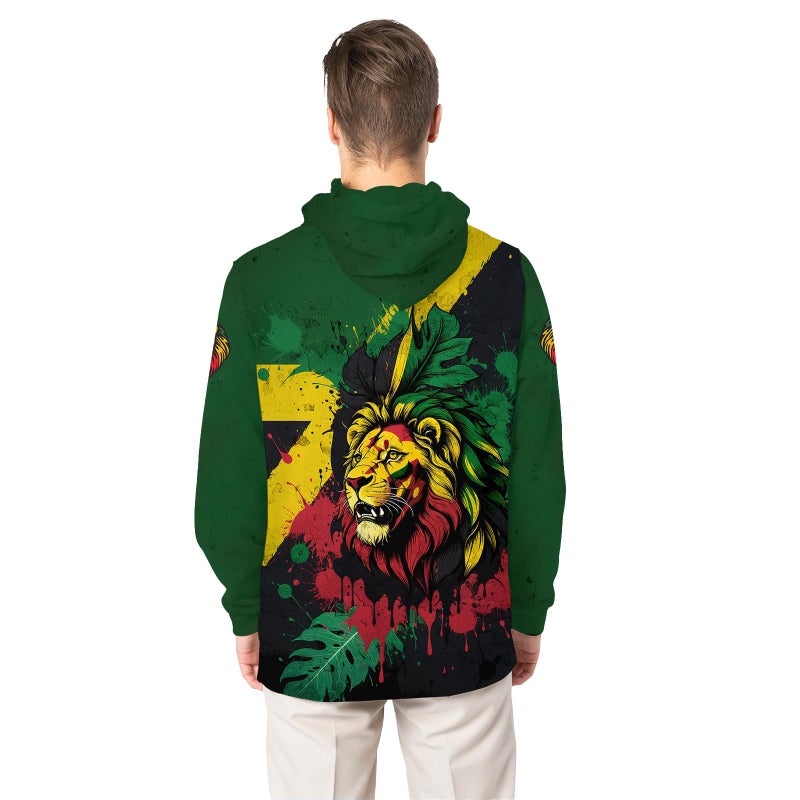 BJU Jamaica Flag Hoodie Drawstring Pullover Lion Graphic 3D Printed Long Sleeve Sweatshirt Unisex - Image 4
