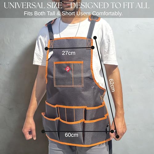 PAHAL Tool Apron with Pockets for Electrician, Carpenter, Gardener & Workshop – Heavy Duty Work Apron Organizer with Adjustable Straps, for Men & Women, Garden & Workshop Use (60x61 cm) - Image 2