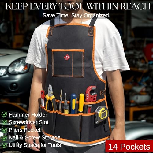 PAHAL Tool Apron with Pockets for Electrician, Carpenter, Gardener & Workshop – Heavy Duty Work Apron Organizer with Adjustable Straps, for Men & Women, Garden & Workshop Use (60x61 cm) - Image 4