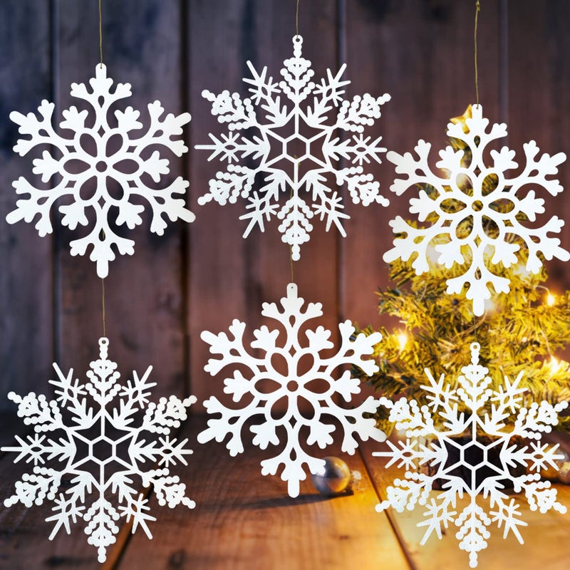 kockuu 6pcs Large White Snowflakes Ornaments 12  Big Plastic Glitter Snowflake for Winter Indoor Outdoor Christmas Tree Window Room Decorations Giant Craft Snowflakes - Image 1