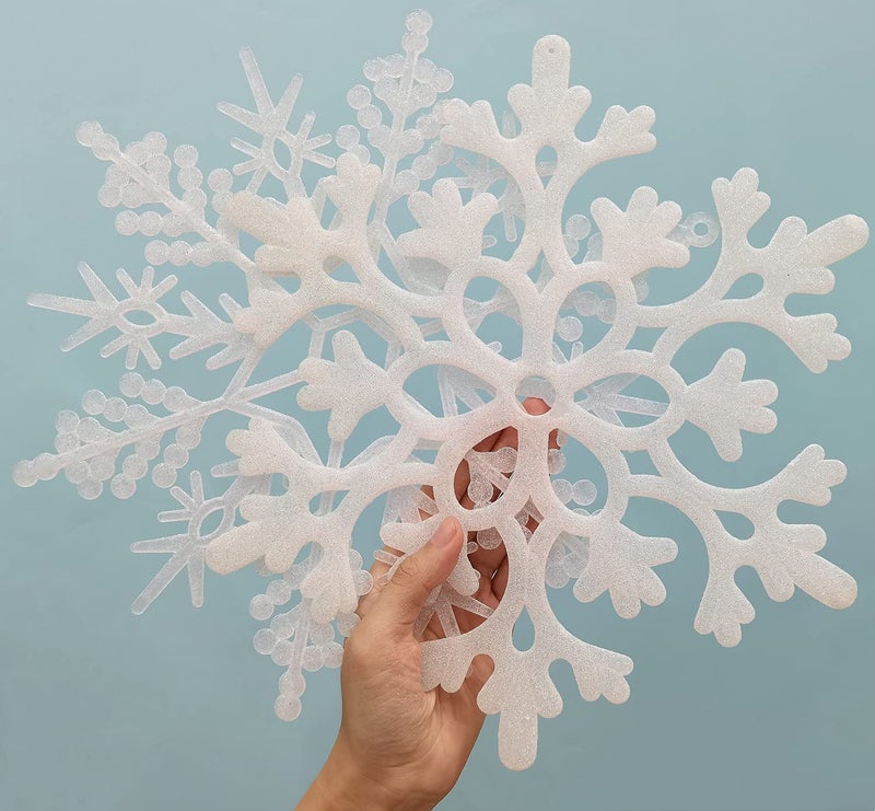 kockuu 6pcs Large White Snowflakes Ornaments 12  Big Plastic Glitter Snowflake for Winter Indoor Outdoor Christmas Tree Window Room Decorations Giant Craft Snowflakes - Image 4