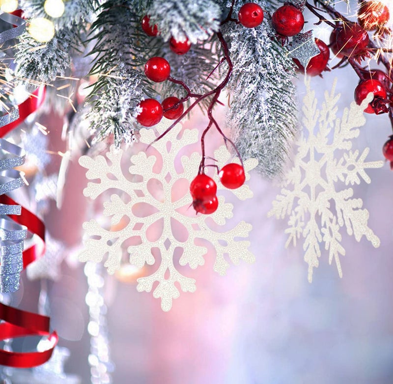 kockuu 6pcs Large White Snowflakes Ornaments 12  Big Plastic Glitter Snowflake for Winter Indoor Outdoor Christmas Tree Window Room Decorations Giant Craft Snowflakes - Image 2