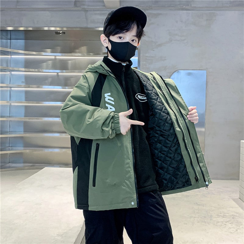 Children'S Clothing Boys' Late Clothing Quilted Thickeneded Two-Piece Jacket Medium And Large Kidsren'S Three-In-One Detachable Jacket - Image 1