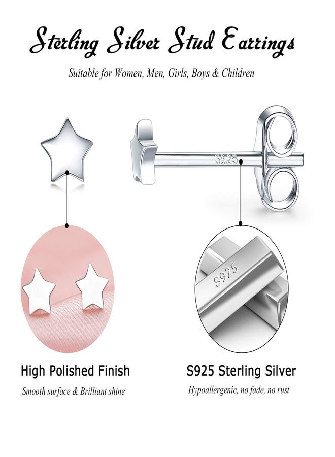 CERSLIMO 3 Pairs 925 Sterling Silver Star Stud Earrings for Women,Tiny Simple Geometric Stud Earrings Set Small Hypoallergenic Cartilage Tragus Ear Jewellery for Men (3/4/5mm) - Image 2