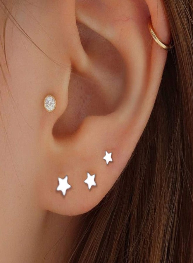 CERSLIMO 3 Pairs 925 Sterling Silver Star Stud Earrings for Women,Tiny Simple Geometric Stud Earrings Set Small Hypoallergenic Cartilage Tragus Ear Jewellery for Men (3/4/5mm) - Image 5