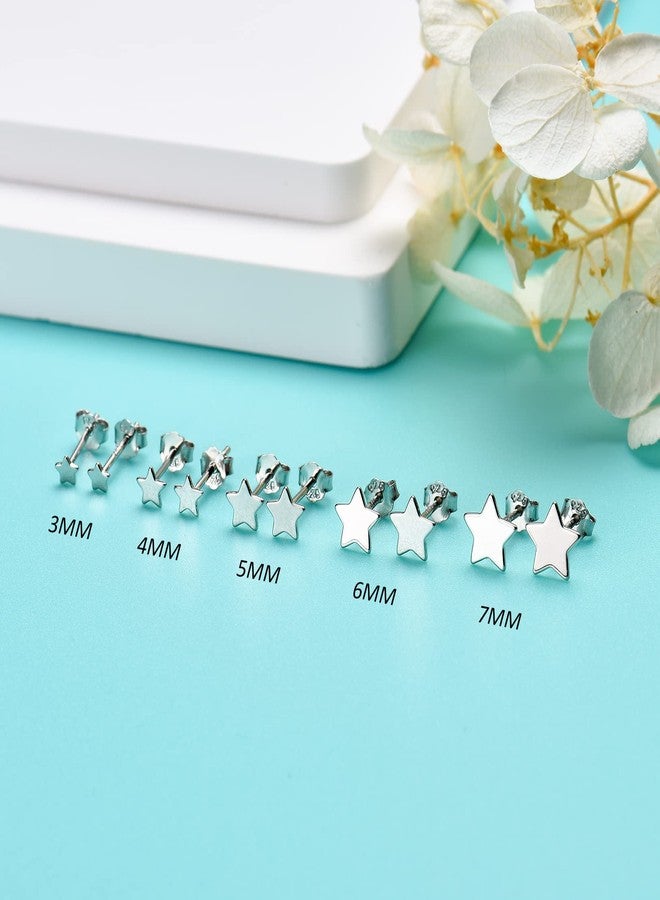 CERSLIMO 3 Pairs 925 Sterling Silver Star Stud Earrings for Women,Tiny Simple Geometric Stud Earrings Set Small Hypoallergenic Cartilage Tragus Ear Jewellery for Men (3/4/5mm) - Image 4