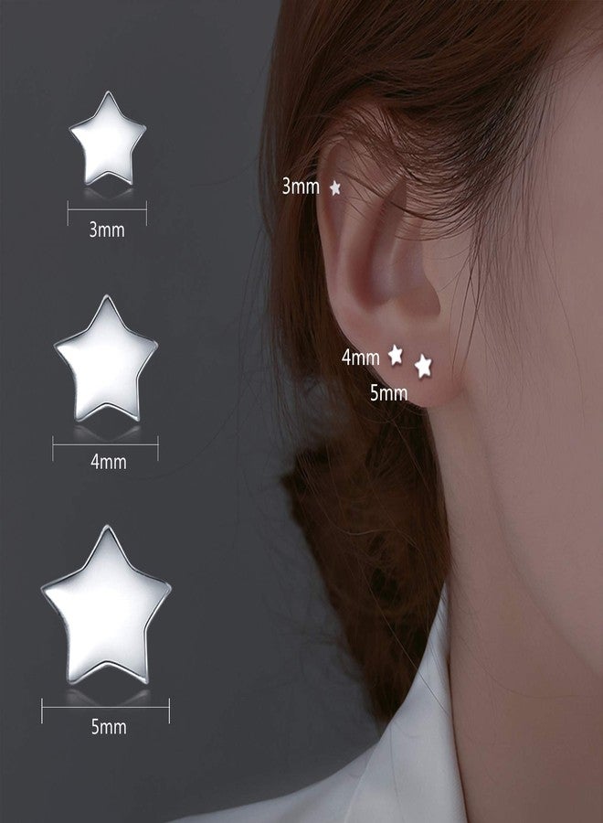 CERSLIMO 3 Pairs 925 Sterling Silver Star Stud Earrings for Women,Tiny Simple Geometric Stud Earrings Set Small Hypoallergenic Cartilage Tragus Ear Jewellery for Men (3/4/5mm) - Image 3