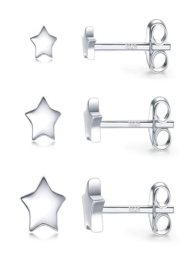 CERSLIMO 3 Pairs 925 Sterling Silver Star Stud Earrings for Women,Tiny Simple Geometric Stud Earrings Set Small Hypoallergenic Cartilage Tragus Ear Jewellery for Men (3/4/5mm) - Image 1