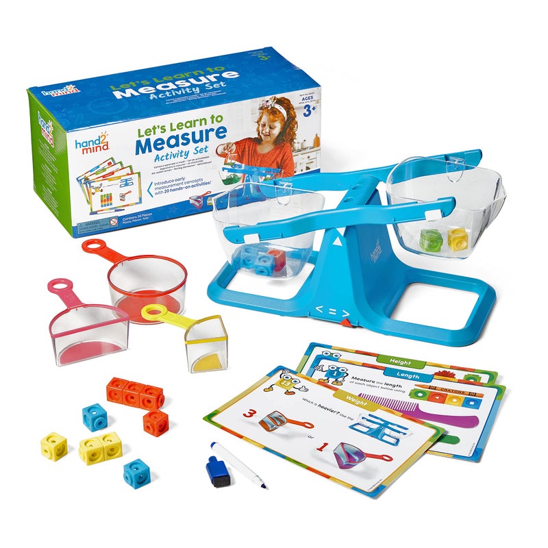 hand2mind hand2mind Lets Learn to Measure Activity Set Kids Measuring Cups Bucket Balance MathLink Cubes and Activity Cards Set Teacher Supplies Classroom Supplies Preschool Learning Toddler Learning 