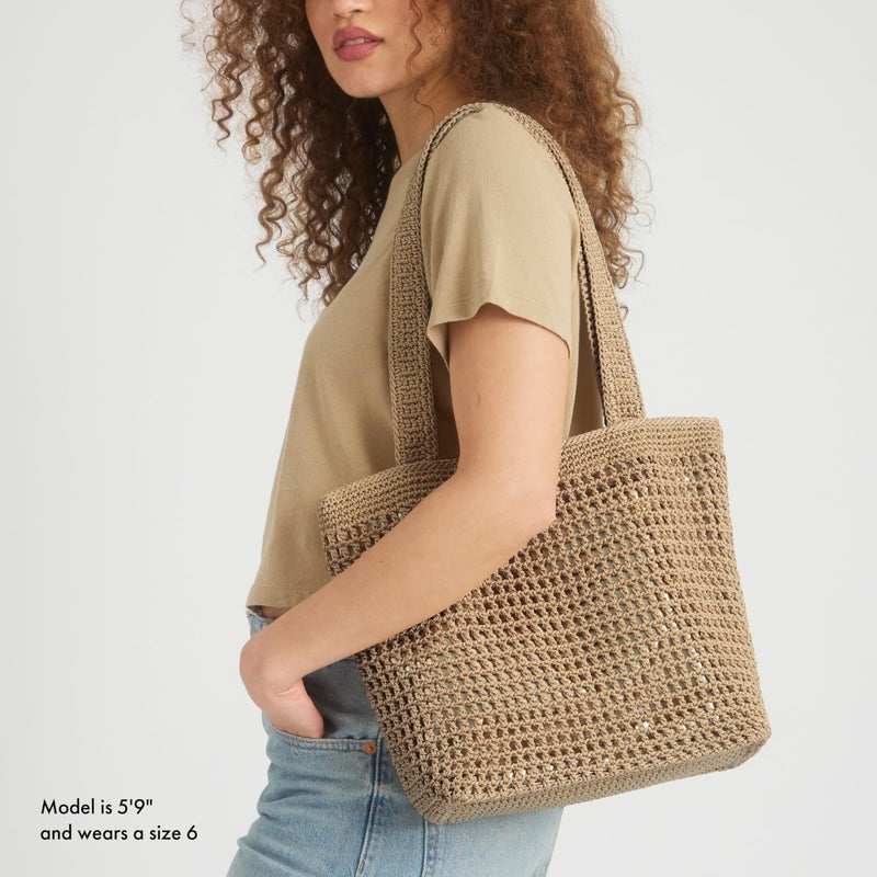 The Sak Casual Classics Tote Bag - Hand Crochet Woman's Purse For Everyday, Travel, Beach Bag - Handbag With Shoulder Straps - Bamboo W/Gold - Image 2