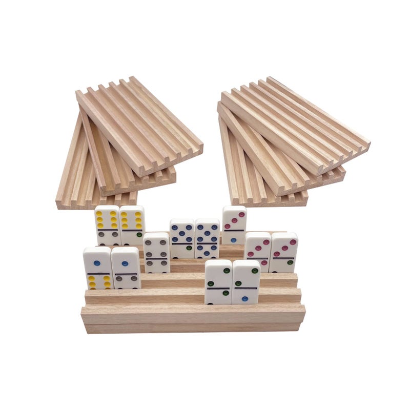 SUTIMSHE Mexican Train Domino Trays Set of 8Natural Wood Domino Racks Domino Tiles HoldersDouble 12 Tiles HolderChickenfoot and Other Dominoes GamesDominoes NOT Included - Image 4