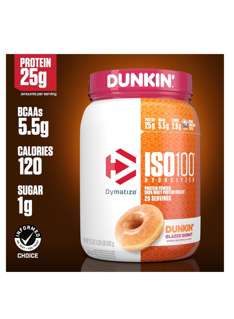Dymatize ISO100 Hydrolyzed Protein Powder Dunkin' Glazed Donut 1.34lb 20 Servings - Image 2