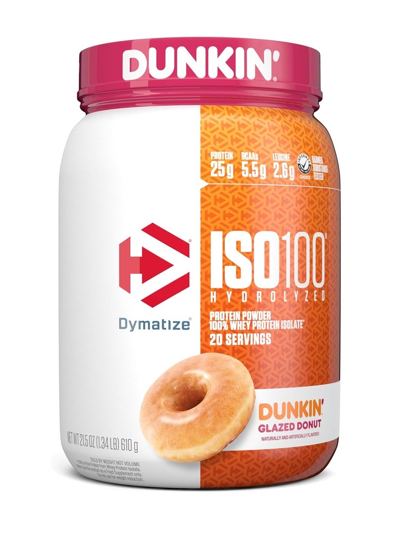 Dymatize ISO100 Hydrolyzed Protein Powder Dunkin' Glazed Donut 1.34lb 20 Servings - Image 1