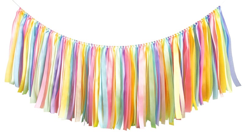 Kingsnow Highchair Banner Birthday Ribbon Garland 40 inches Chair Tutu Skirt for Ice Cream Party Decor,Baby Shower,Photo Booth Props,Classroom Decor and Girl Birthday - Image 1